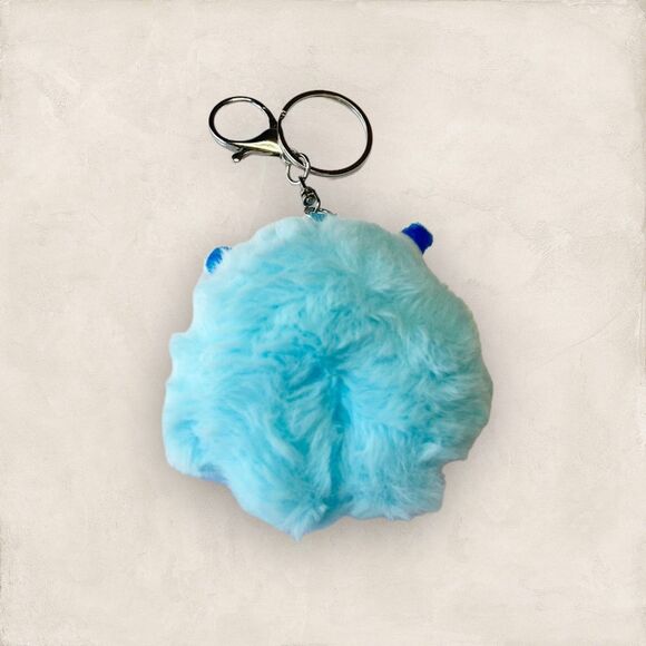 Blue Fluffy Stuffed One Eye Monster Key Chain Bag Charm Accessory - Picture 2 of 2
